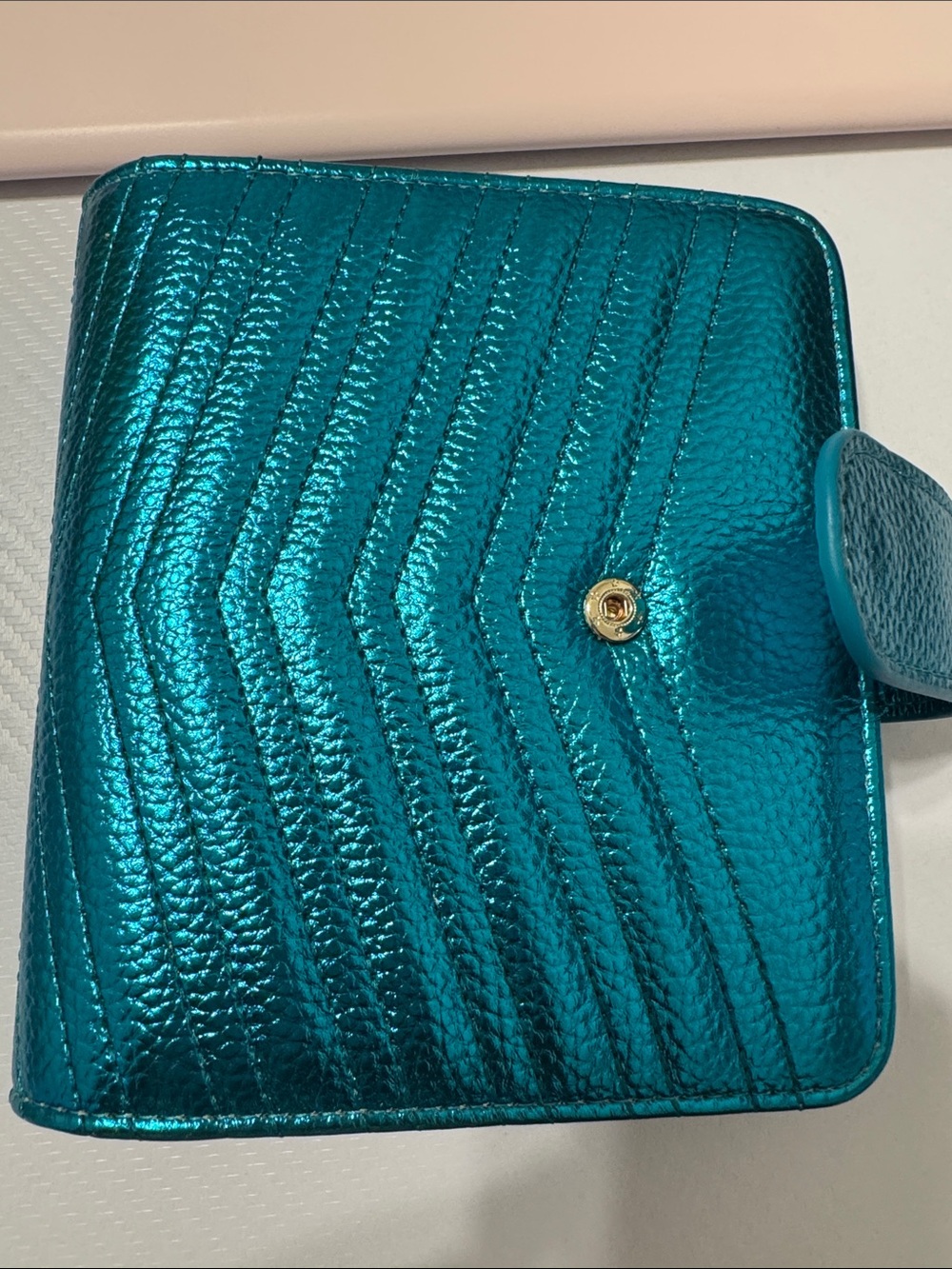 A7 Wallet/ Cash Stuffing Binder Metallic Teal
with Gold Rings & 3 envelopes - Picture 6 of 8